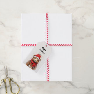 Étiquettes-cadeau Ours d'hiver dans un Casquette rouge cosy