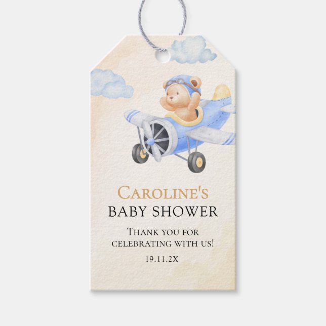 Étiquettes-cadeau Ours en attente d'envol Aquarelle Merci (Devant)