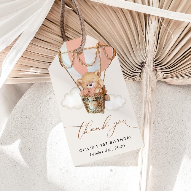 Étiquettes-cadeau Ours En Conflit, Ballotte À Air Chaud Rose, Premie (Créateur téléchargé)