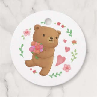 Étiquettes Cadeau Ours en peluche aux fleurs