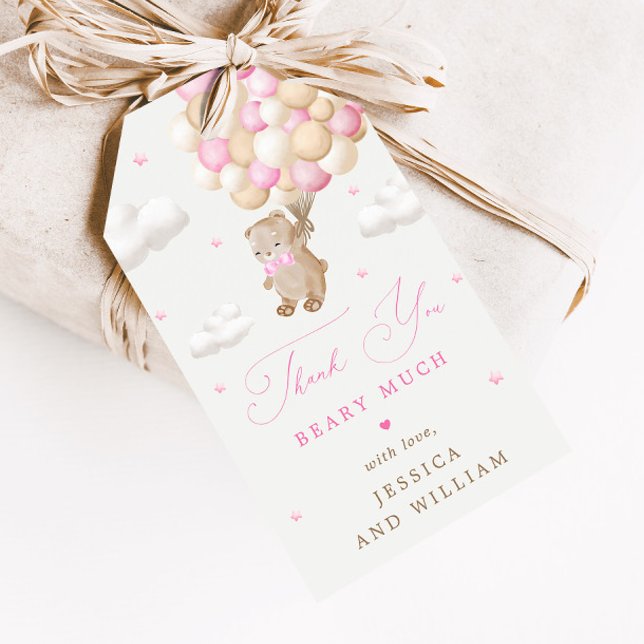 Étiquettes-cadeau Ours en peluche avec Baby shower à ballons roses (Créateur téléchargé)