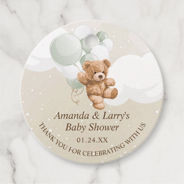 Étiquettes Cadeau Ours en peluche avec ballons (Devant)
