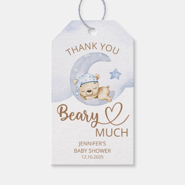 Étiquettes-cadeau ours en peluche bébé garçon Merci baiser beaucoup (Devant)