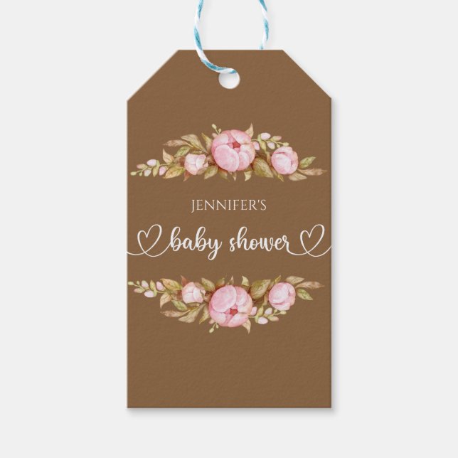Étiquettes-cadeau Ours en peluche Bébé Ours Baby shower Floral (Devant)