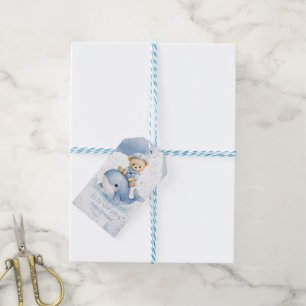 Étiquettes-cadeau Ours en peluche bleu sur remerciement de baby show