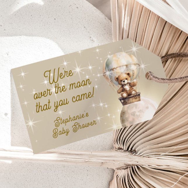 Étiquettes-cadeau Ours en peluche de la fête bébé lunaire (Over the moon teddy bear and moon baby shower gift tag)