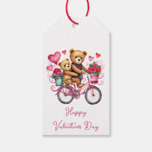 Étiquettes-cadeau Ours en peluche de la Saint-Valentin à bicyclette