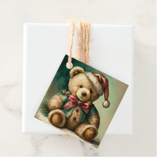 Étiquettes Cadeau Ours en peluche de Noël vintage