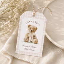 Ours en peluche Gingham Beige Remerciement Baby Sh