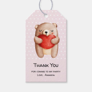 Étiquettes-cadeau Ours en peluche mignon portant un Merci du coeur r