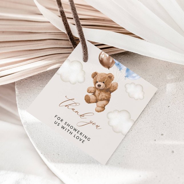 Étiquettes Cadeau ours en peluche, ours bébé, Ballons bleus, Baby sh (Créateur téléchargé)