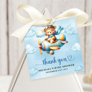 Étiquettes Cadeau Ours en peluche pilote avion Minimaliste Bleu Marr