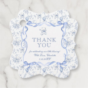 Étiquettes Cadeau Ours en peluche Toile Dusty Blue Baby Shower Merci