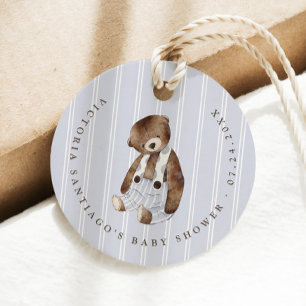 Étiquettes Cadeau Ours en peluche vintage bleu rayé