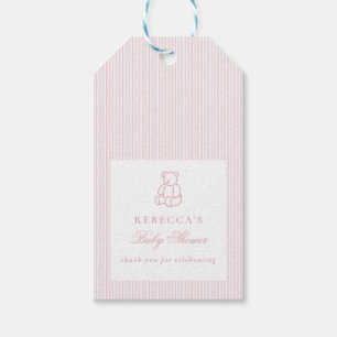 Étiquettes-cadeau Ours en Teddy Blanc Rose Preppy Élégant Baby showe