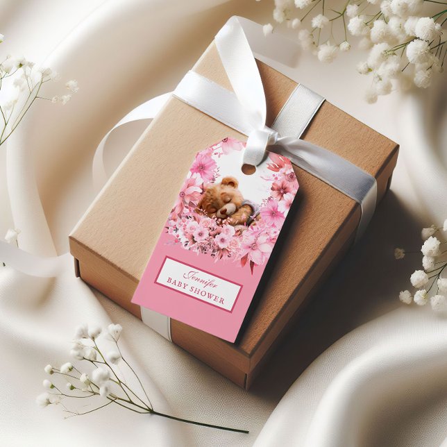 Étiquettes-cadeau Ours en Teddy Rose Délicate Baby Shower (Créateur téléchargé)