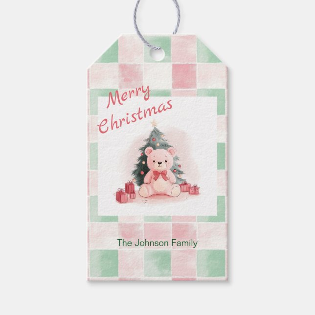 Étiquettes-cadeau Ours en Teddy Rose mignon Noël (Devant)