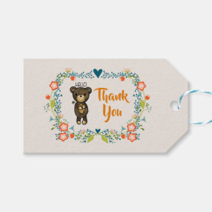 Étiquettes-cadeau Ours mignon, Fleur Jaune et Merci de couronne fleu