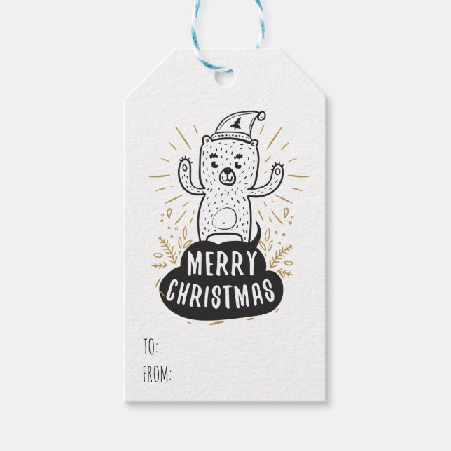 Étiquettes-cadeau Ours mignon Joyeux Noël à de Modèle (Devant)