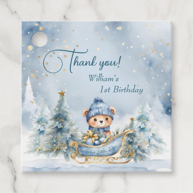 Étiquettes Cadeau Ours Noël un premier anniversaire hiver (Devant)