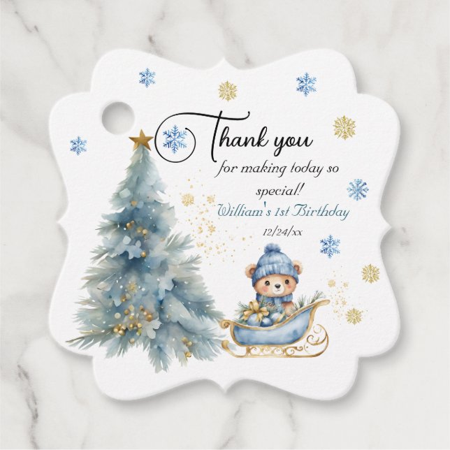 Étiquettes Cadeau Ours Noël un premier anniversaire hiver (Devant)
