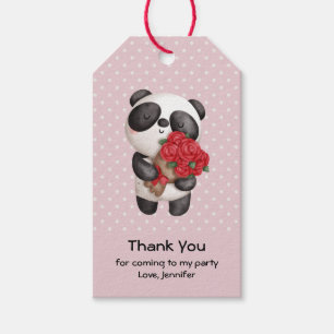 Étiquettes-cadeau Ours Panda mignonne avec Merci Bouquet Rose