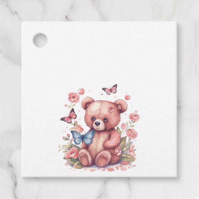 Étiquettes Cadeau Ours papillon aquarelle (Devant)