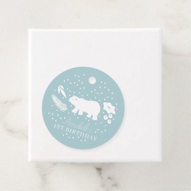 Étiquettes Cadeau Ours polaire Bleu hiver Anniversaire Merci (En situation)