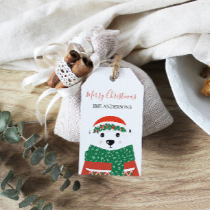 Étiquettes-cadeau Ours polaire Nom de famille de Noël