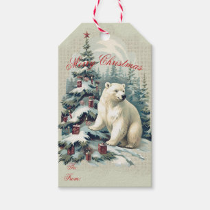 Étiquettes-cadeau Ours Polaire Vintage Noël Hiver Aquarelle