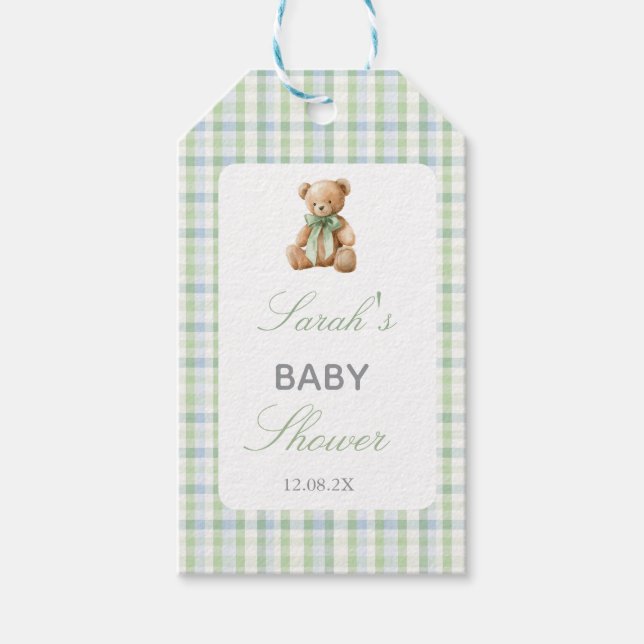 Étiquettes-cadeau Ours Préparé Fête de Naissance Garçon (Devant)