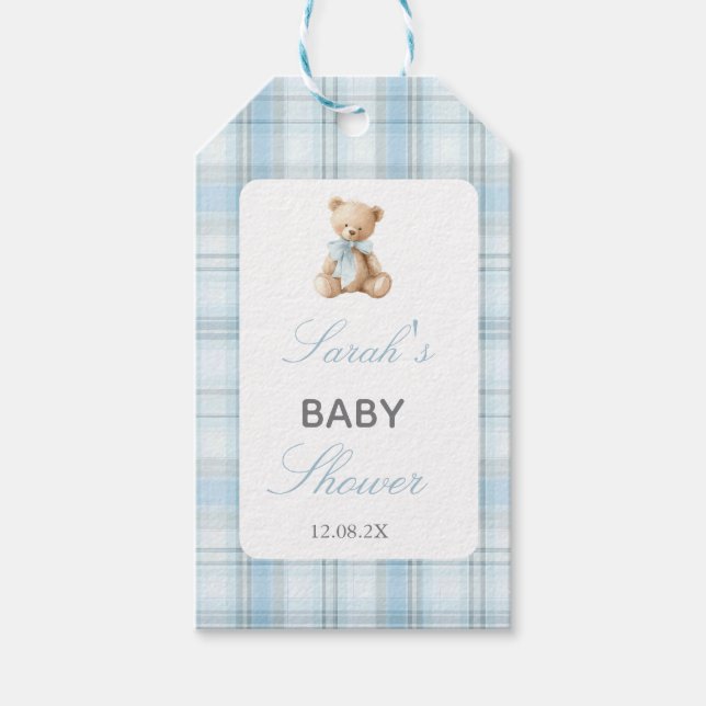 Étiquettes-cadeau Ours Préparé Fête de Naissance Garçon (Devant)
