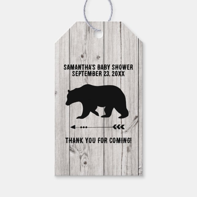 Étiquettes-cadeau Ours rustique avec tôle en bois blanc (Devant)