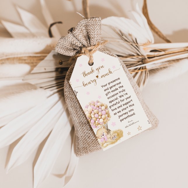 Étiquettes-cadeau Ours Rustique Rose Merci beaucoup ourson (Créateur téléchargé)