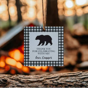 Étiquettes Cadeau Ours sauvage Buffle noir plaid Anniversaire
