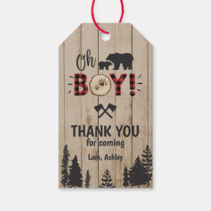 Étiquettes-cadeau Ours Woodland Lumberjack Plaid Boy Baby shower
