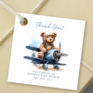 Étiquettes Cadeau Ourson en avion Aquarelle Shower de bébé garçon