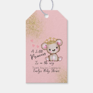 Étiquettes-cadeau Oursonne de douche de princesse rose scintillante