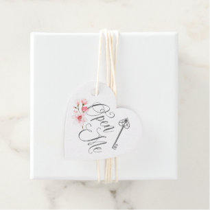 Étiquettes Cadeau Ouvrir Clé Vintage de script élégant et florale
