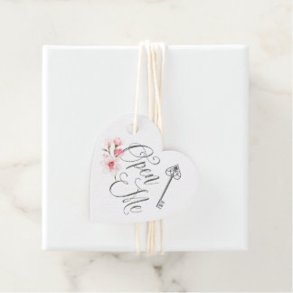 Étiquettes Cadeau Ouvrir | Clé Vintage de script élégant et florale
