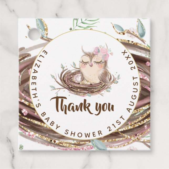 Étiquettes Cadeau Owl Baby Merci Cadeau Tags Faveurs Garçon Girl (Devant)