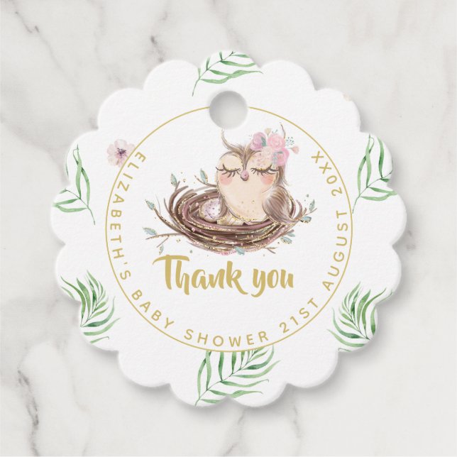Étiquettes Cadeau Owl Baby Merci Cadeau Tags Faveurs Garçon Girl (Devant)