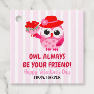 Étiquettes Cadeau Owl Valentines Pink Hearts Tags cadeaux