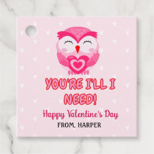 Étiquettes Cadeau Owl Valentines Pink Hearts Tags cadeaux