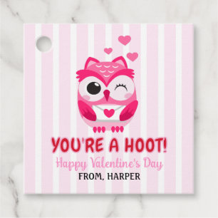 Étiquettes Cadeau Owl Valentines Pink Hearts Tags cadeaux