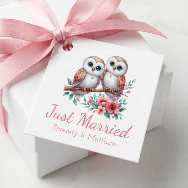 Étiquettes Cadeau Owl Woodland Boho Rustic Country Just Married (Créateur téléchargé)