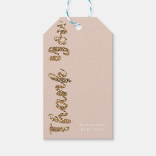 Étiquettes-cadeau Pailleté Or Beige Rosé Patte d'Os Chien Chiot