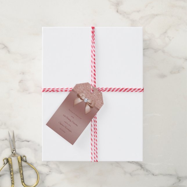 Étiquettes-cadeau Paillettes et Glamour, Fête d'anniversaire Rose Go (Avec de la ficelle)