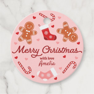 Étiquettes Cadeau Pain d'épices Candycane Bas Noël rose