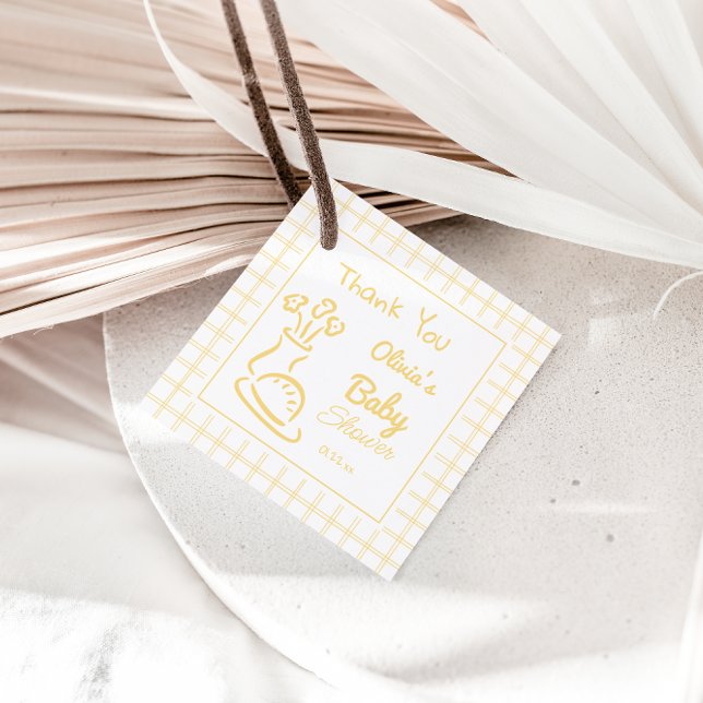 Étiquettes Cadeau Pain Vase Floral Main tirée Baby shower neutre (Créateur téléchargé)